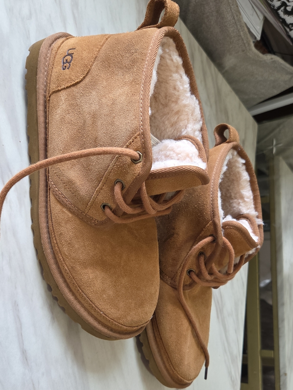 UGG Chestnut Suede Lace-Up Shearling Boots Womans 9